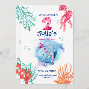Under The Sea Whale, ocean animals birthday  Invitation