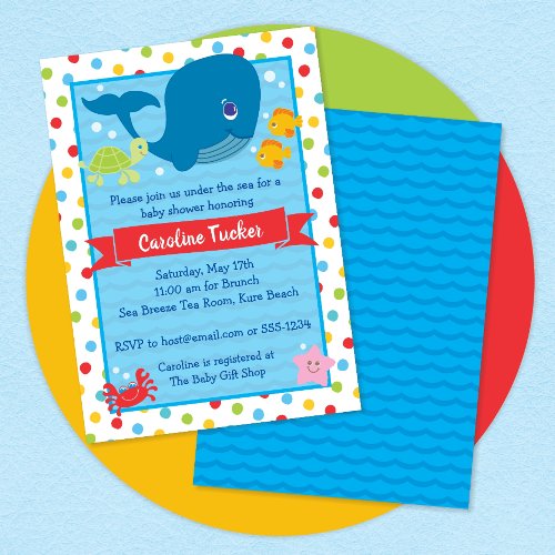 Under the Sea Whale Ocean Creatures Baby Shower Invitation