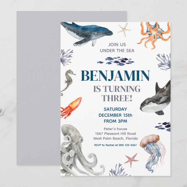 Under The Sea Whale Sea Birthday Party  Invitation (Front/Back)