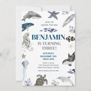 Under The Sea Whale Sea Life Birthday Party Invitation