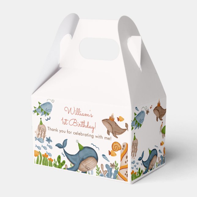 Under the Sea Whale Shark Sea Life 1st Birthday Fa Favor Boxes (Front Side)