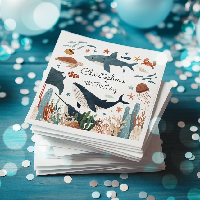 Under the Sea Whale Shark Sea Life 1st Birthday Napkins (Creator Uploaded)