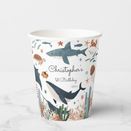 Under the Sea Whale Shark Sea Life 1st Birthday Paper Cups