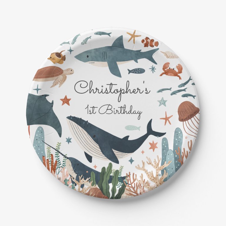 Under the Sea Whale Shark Sea Life 1st Birthday                    Paper Plates