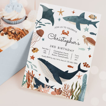 Under The Sea Whale Shark Turtle Sea Life Birthday Invitation by PixelPerfectionParty at Zazzle