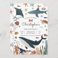 Under the Sea Whale Shark Turtle Sea Life Birthday Invitation