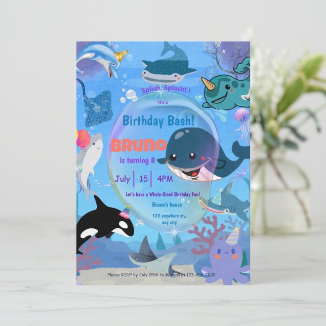 Under the sea whale sharks jellyfish invitation (Standing Front)