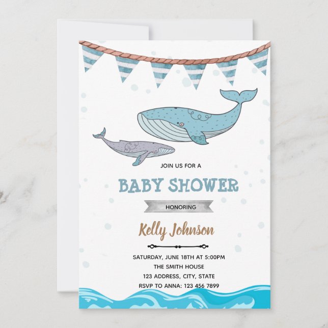 Under the sea whale shower birthday invitation (Front)