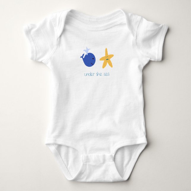 Under The Sea Whale Starfish Baby Bodysuit (Front)