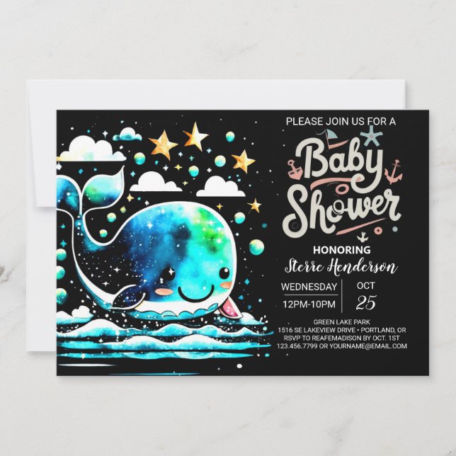 Under the Sea Whale Waves Boy Baby Shower Invitation (Front)