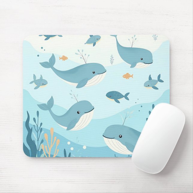 Under the Sea Whales & Fish Kids Mouse Pad (With Mouse)