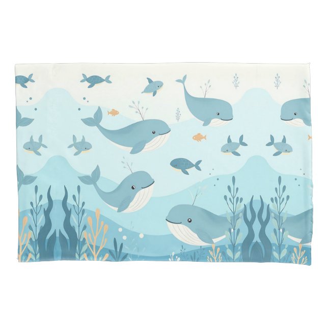 Under the Sea Whales & Fish   Pillow Case (Front)