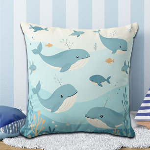 Under the Sea Whales & Fish Throw Pillow