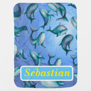 Under the Sea Whales Throw Pillow Baby Blanket