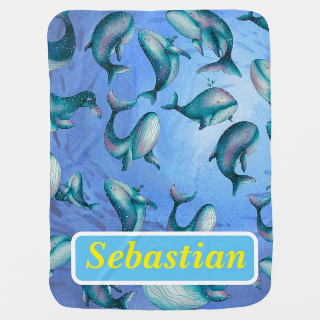 Under the Sea Whales Throw Pillow Baby Blanket (Front)