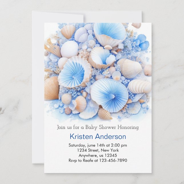 Under the Sea Whimsical Blue Shell Boy Baby Shower Invitation (Front)