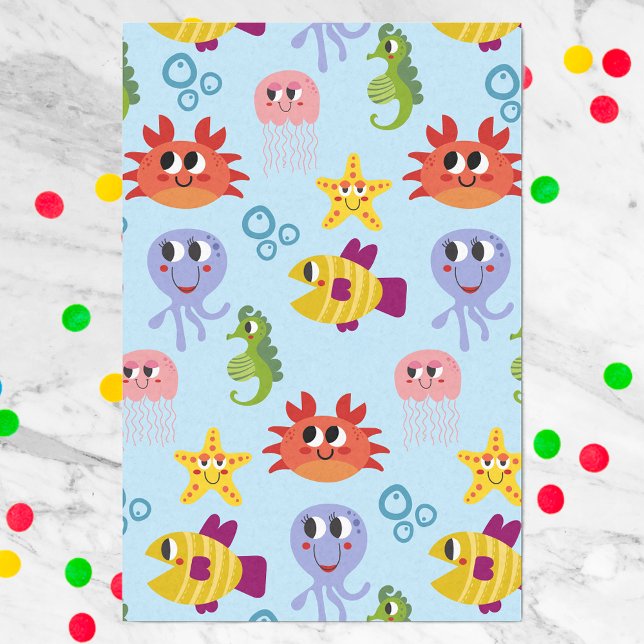 Under The Sea Whimsical Cute Creatures Birthday Tissue Paper (Creator Uploaded)