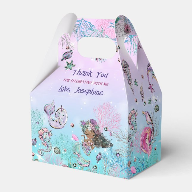 Under the Sea Whimsical Mermaid Birthday Party Favor Boxes (Front Side)