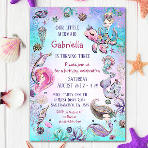 Under the Sea Whimsical Mermaid Birthday Party Invitation