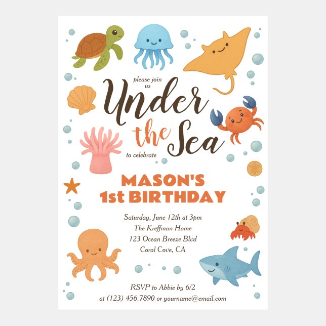 Under the Sea Whimsical Watercolor Birthday Invitation (Front)
