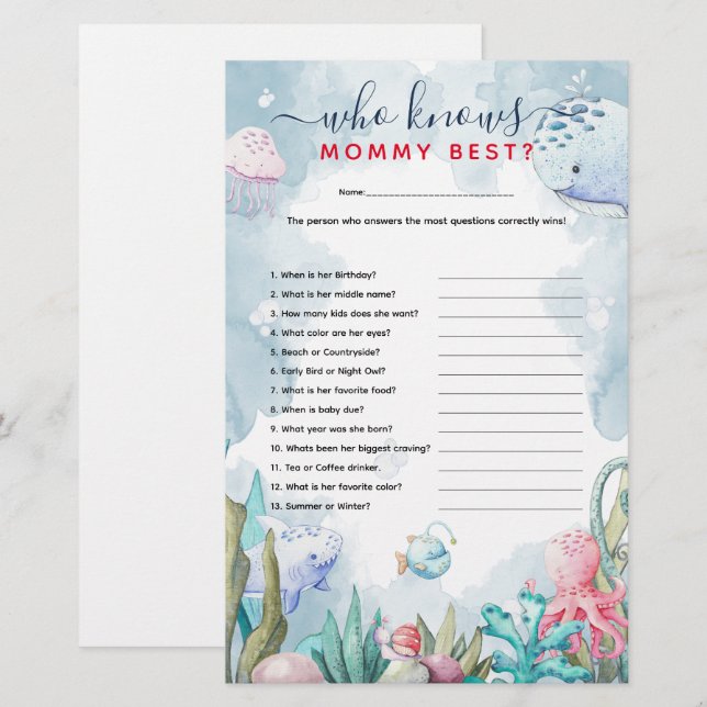 Under-the-Sea 'Who Knows Mommy Best' Baby Shower (Front/Back)