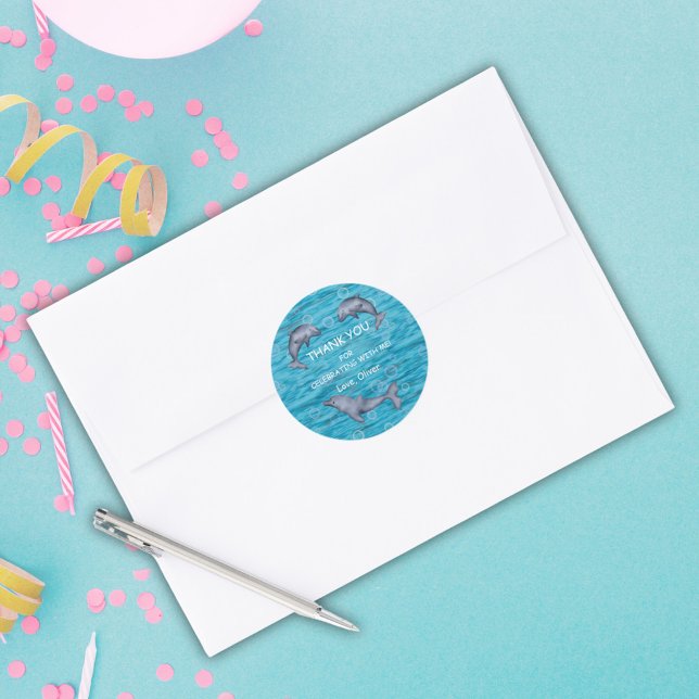 Under The Sea With Dolphins Birthday Party Classic Round Sticker (Creator Uploaded)