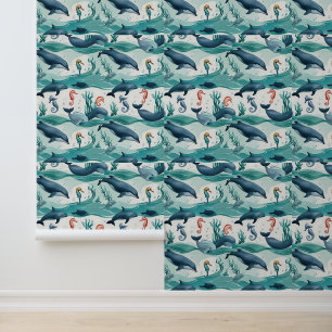 Under the Sea with Dolphins & Seahorses Removable Wallpaper