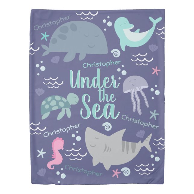 Under The Sea With Name Duvet Cover (Front)
