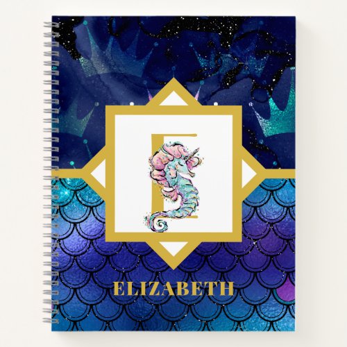 Under the Sea with  Seahorse Unicorn Add Initial Notebook