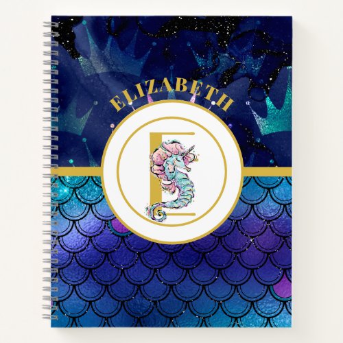 Under the Sea with  Seahorse Unicorn Add Initial Notebook