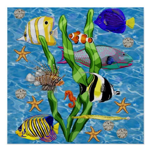 Under the sea with tropical fish poster