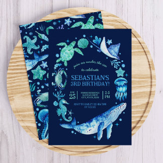 Under the Sea with Whales, Jellyfish, Sea Horses Invitation