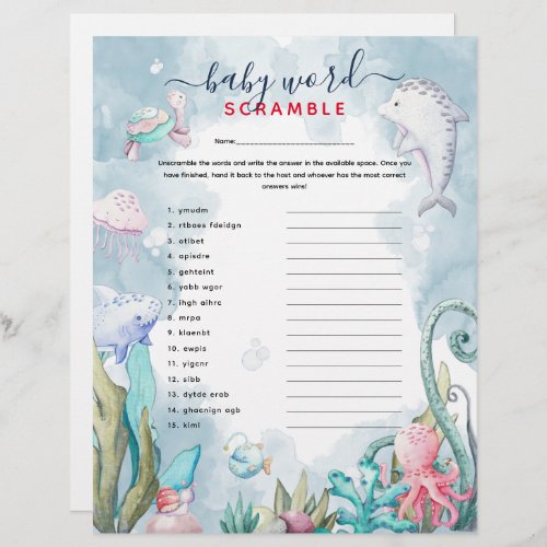 Under_the_Sea Word Scramble Baby Shower Game