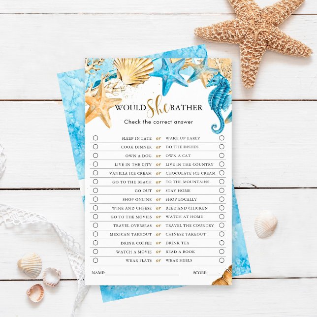 Under the Sea Would She Rather Bridal Shower Game (Creator Uploaded)
