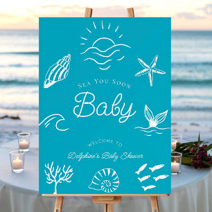 Under the Sea You Soon Blue Baby Shower Welcome Foam Board