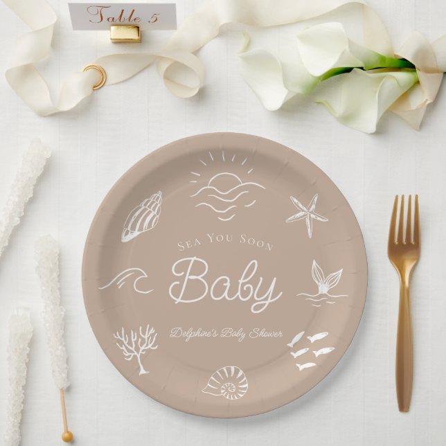 Under the Sea You Soon Brown Baby Shower Paper Plates (Wedding)