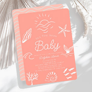 Under the Sea You Soon Pink Girl Baby Shower Invitation