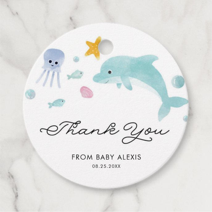 Under the Seas Dolphin Baby Shower Thank You Favor Tags
