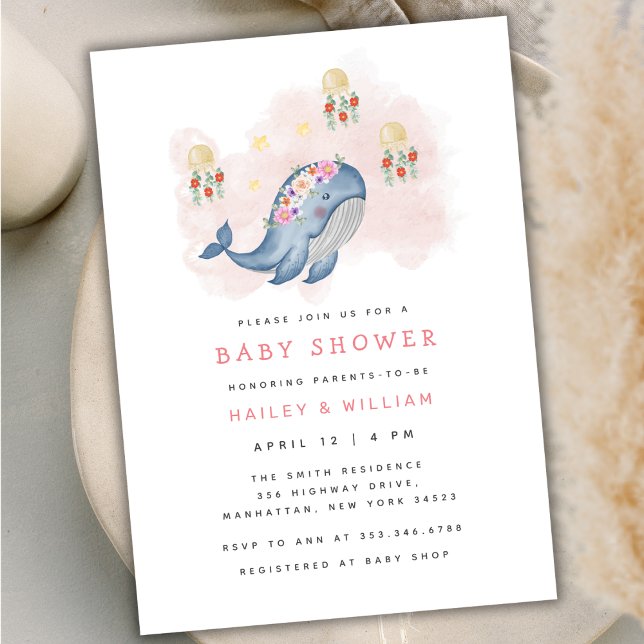 Under The See Sweet Whale Floral Baby Shower  Invitation (Under The See Sweet Whale Floral Baby Shower Invitation)