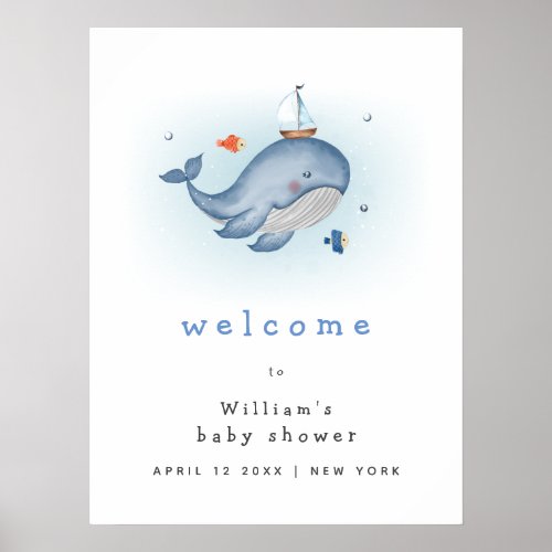 Under The See Whale Boat Baby Shower Welcome Poster