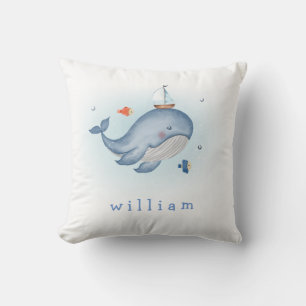 Under The See Whale Boat Boy Nursery Throw Pillow