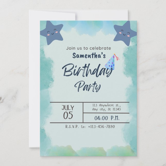 Under the Stars: A Green-Themed Birthday Party Invitation (Front)