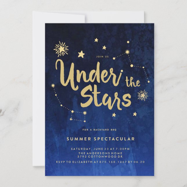 Under the Stars Backyard BBQ Party Invitation (Front)