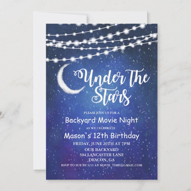 Under the Stars Backyard Movie Night Invitation (Front)