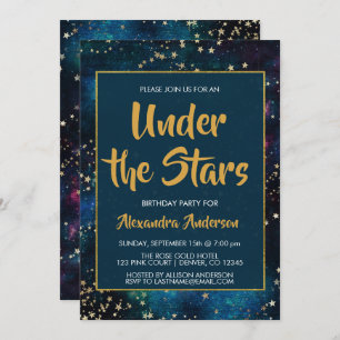 Under the Stars Blue Celestial Birthday Party Invitation