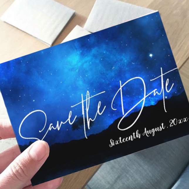 Under The Stars Blue Night Sky Typography Wedding  Save The Date (Creator Uploaded)