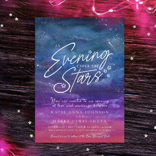 Under the stars blue purple evening wedding photo invitation