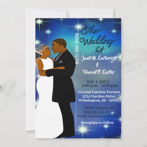 Under the Stars Blue Sky African American Wedding  Invitation