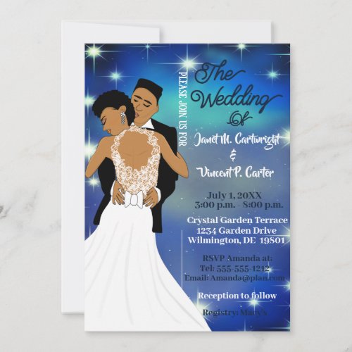 Under the Stars Blue Sky African American Wedding  Invitation