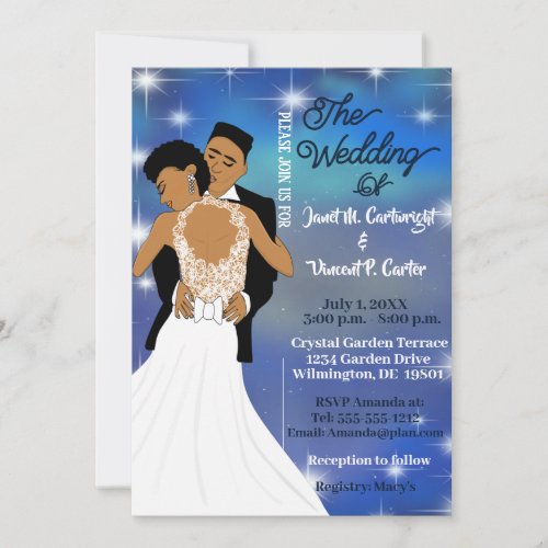 Under the Stars Blue Sky African American Wedding Invitation